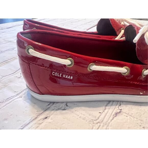 Cole Haan Women's 7.5 Nantucket Slip On Boat Shoes Red Patent Leather Nautical - Picture 4 of 9